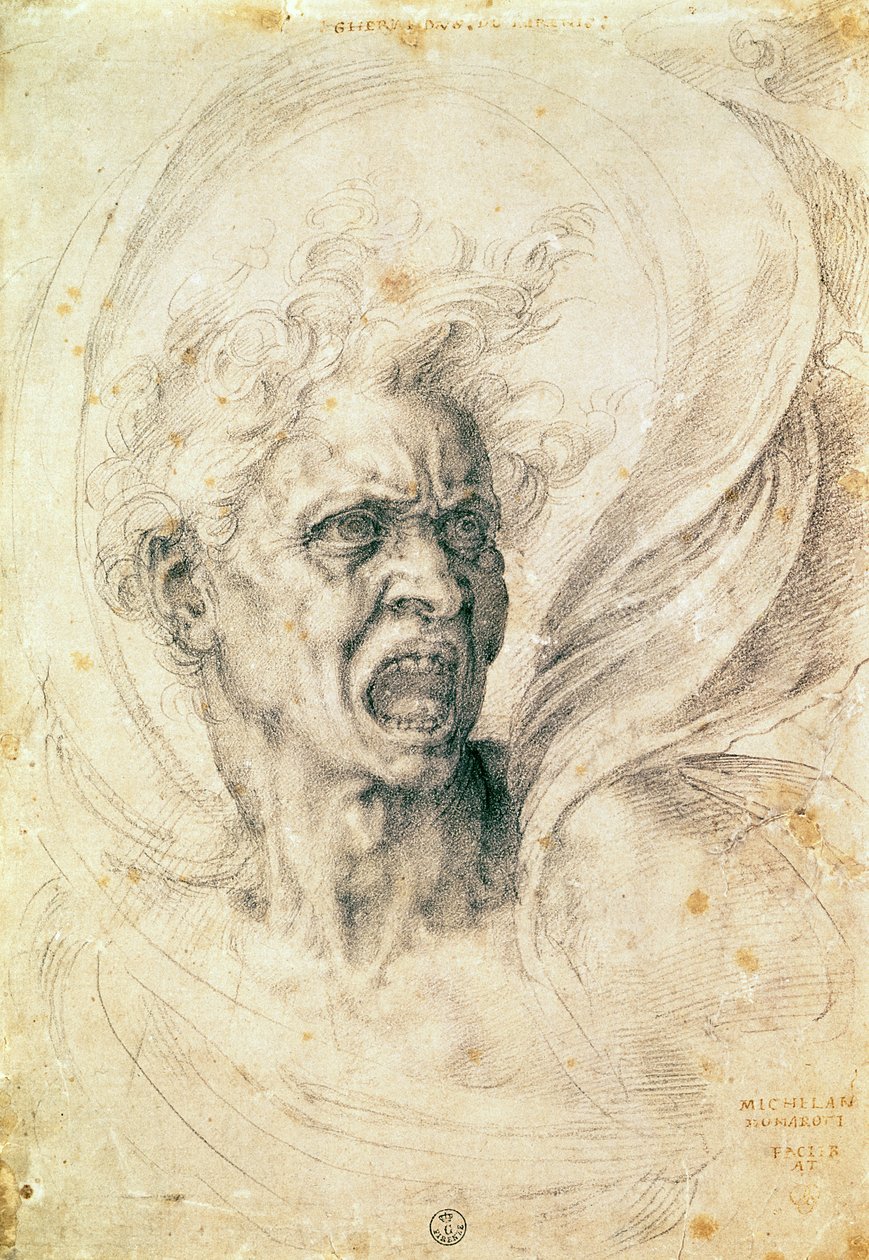 Tanulmány egy kiabáló férfiról (szén papíron) alkotó: Michelangelo Buonarroti
