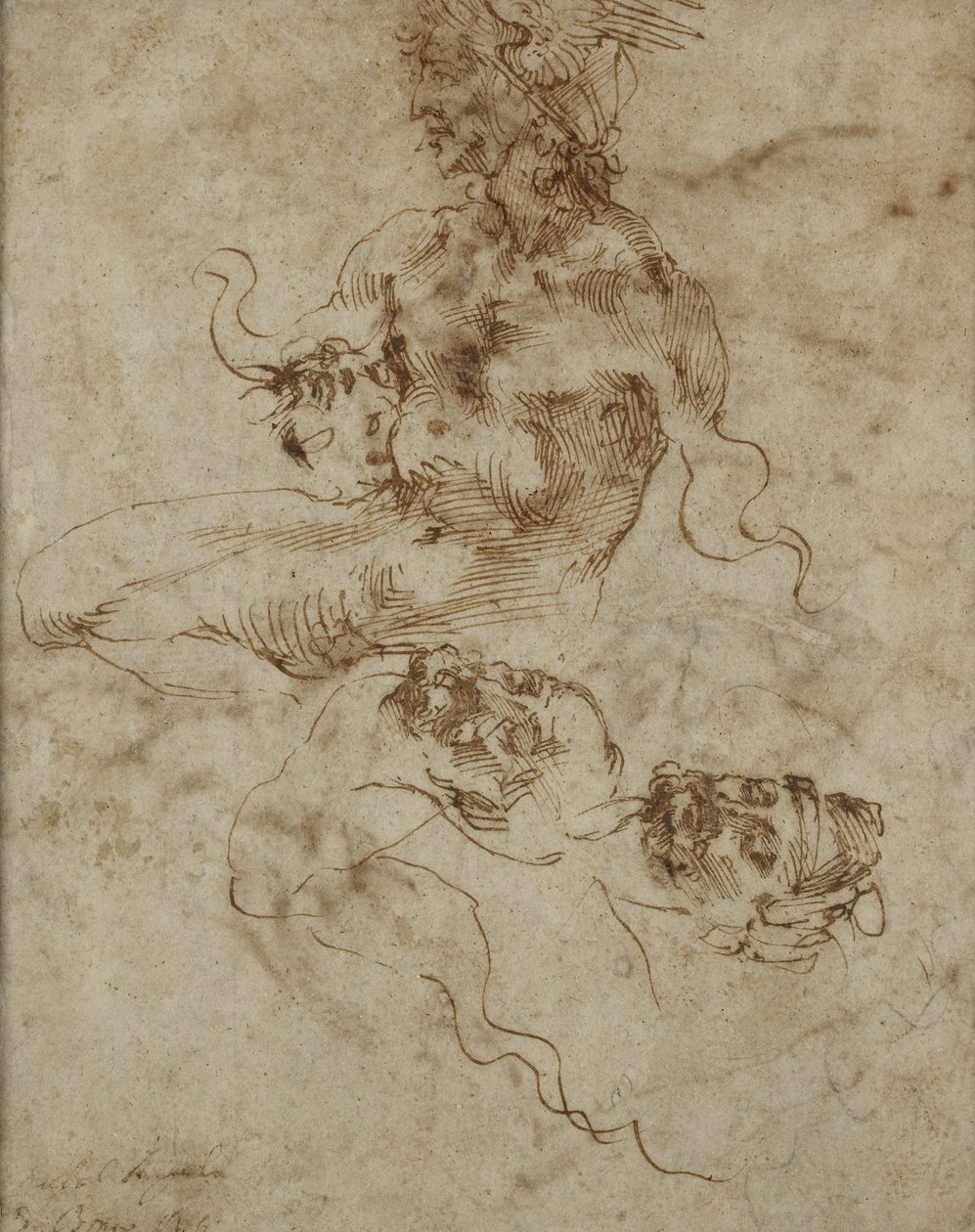 Tanulmány egy ülő fiatalemberről, fejtanulmányokkal, 1502 körül alkotó: Michelangelo Buonarroti