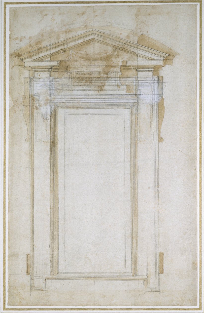 Tanulmány egy háromszögletű ablakról, 1546 körül (fekete kréta, mosás, toll és tinta, papír) alkotó: Michelangelo Buonarroti