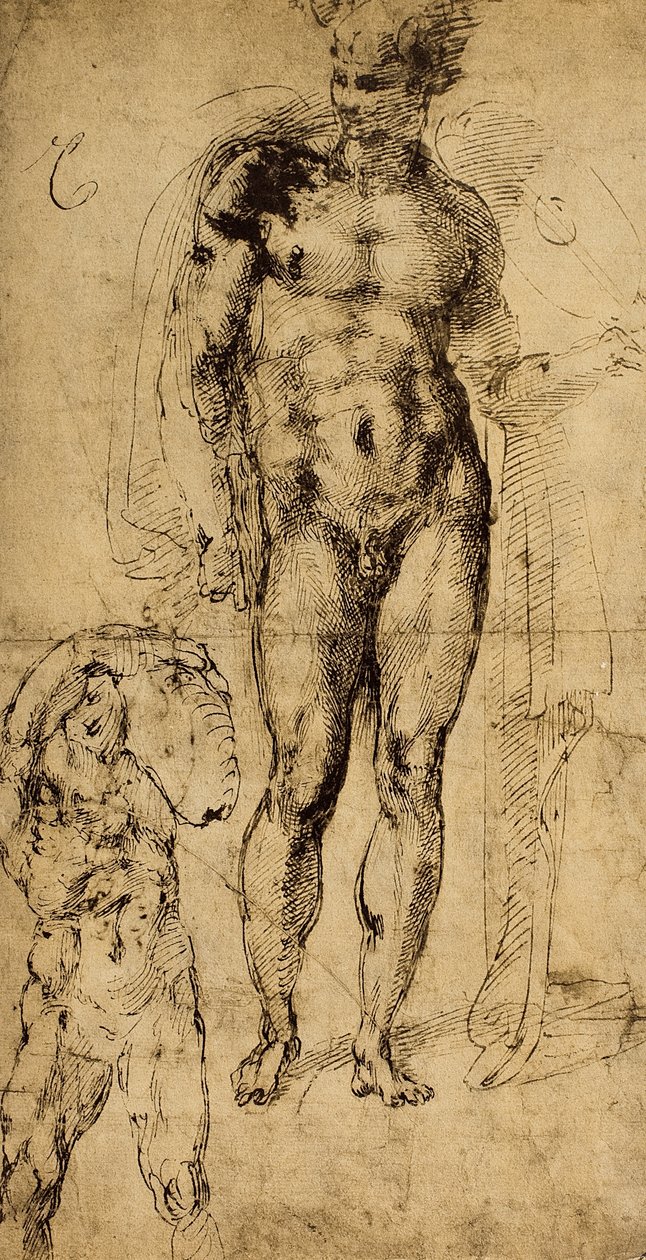 Aktok tanulmányozása; Michelangelo rajza. Louvre, Párizs alkotó: Michelangelo Buonarroti