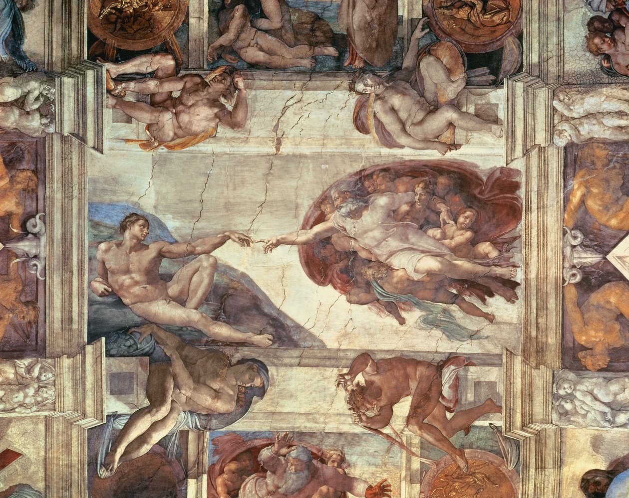 Ádám teremtése, részlet a Sixtusi mennyezetből, 1511-12 alkotó: Michelangelo Buonarroti