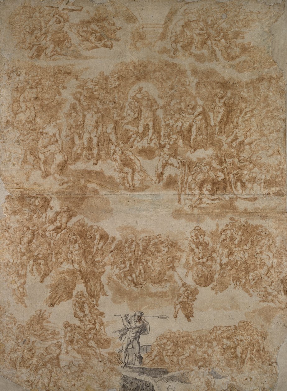 Az utolsó ítélet (tollal, mosással, papírra) alkotó: Michelangelo Buonarroti