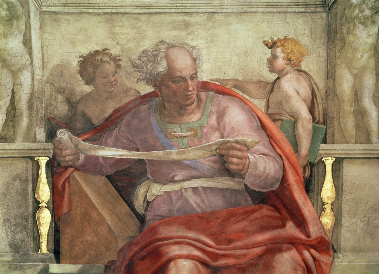 Joel próféta, a Sixtusi mennyezetről (restauráció előtt) alkotó: Michelangelo Buonarroti