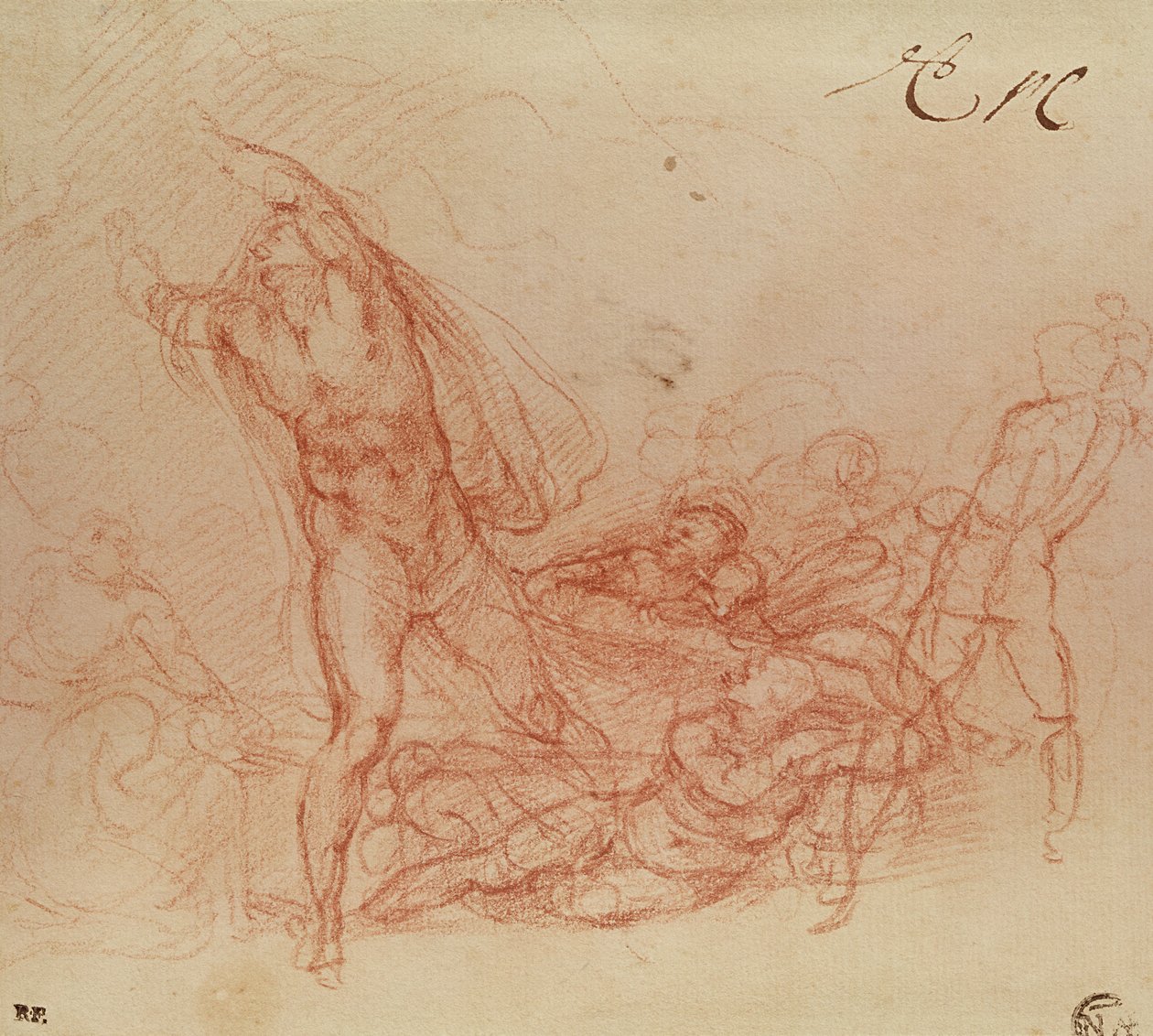 Krisztus feltámadása, 1536-38 körül (piros kréta papíron) alkotó: Michelangelo Buonarroti