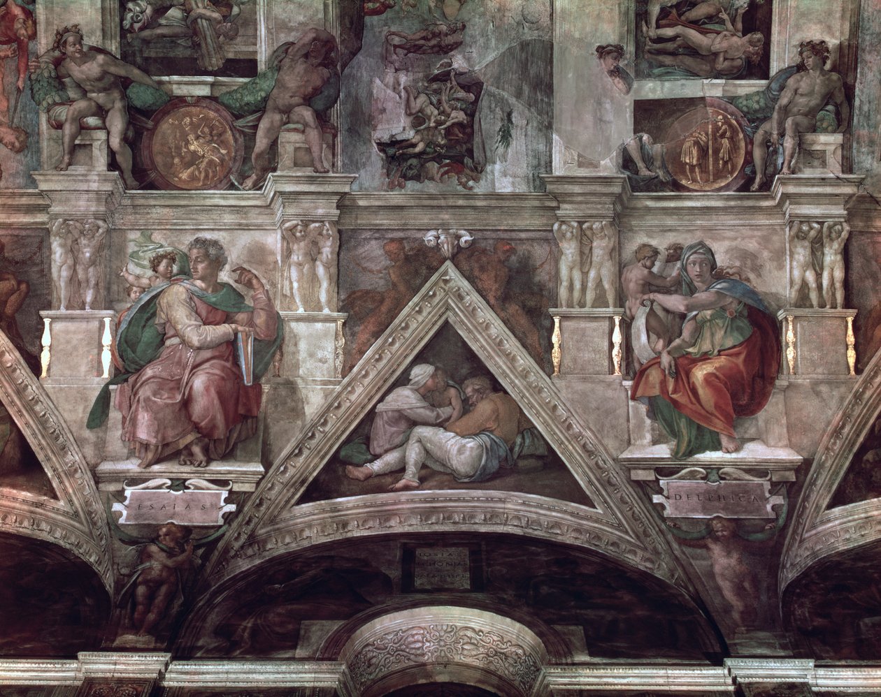 A Sixtus-kápolna mennyezete (1508-12): Ésaiás próféta és a delphoi szibilla (restaurálás előtt) alkotó: Michelangelo Buonarroti