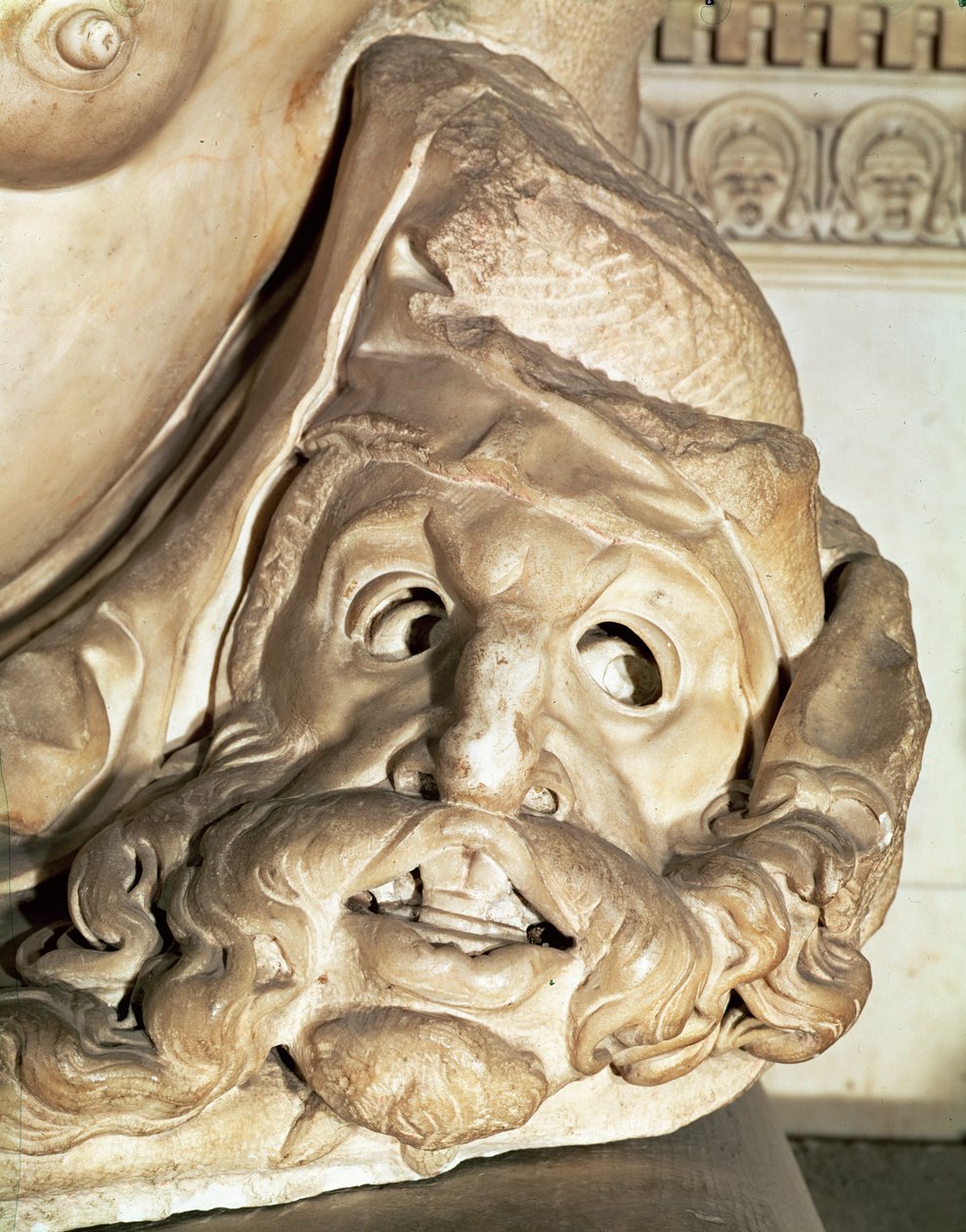 Giuliano de Medici sírja 1478-1516 részlet a tragikus maszkról Éjszaka hóna alatt, 1520-34 márvány alkotó: Michelangelo Buonarroti