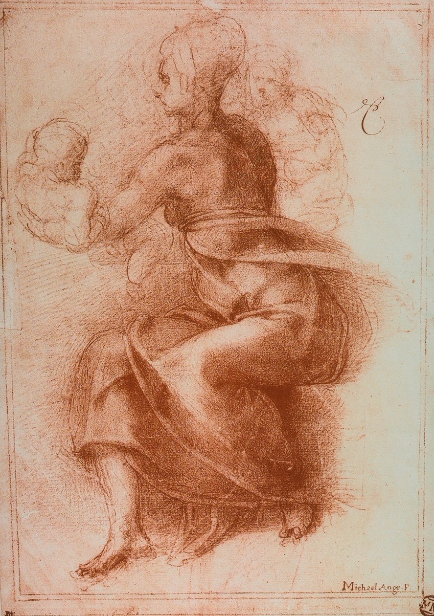 A Szűz és a Gyermek; Michelangelo rajza. Louvre, Párizs alkotó: Michelangelo Buonarroti