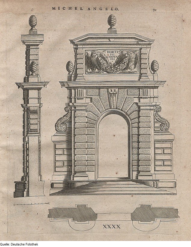 Kapu a milánói Castello Sforza örömkertjébe alkotó: Michelangelo Buonarroti