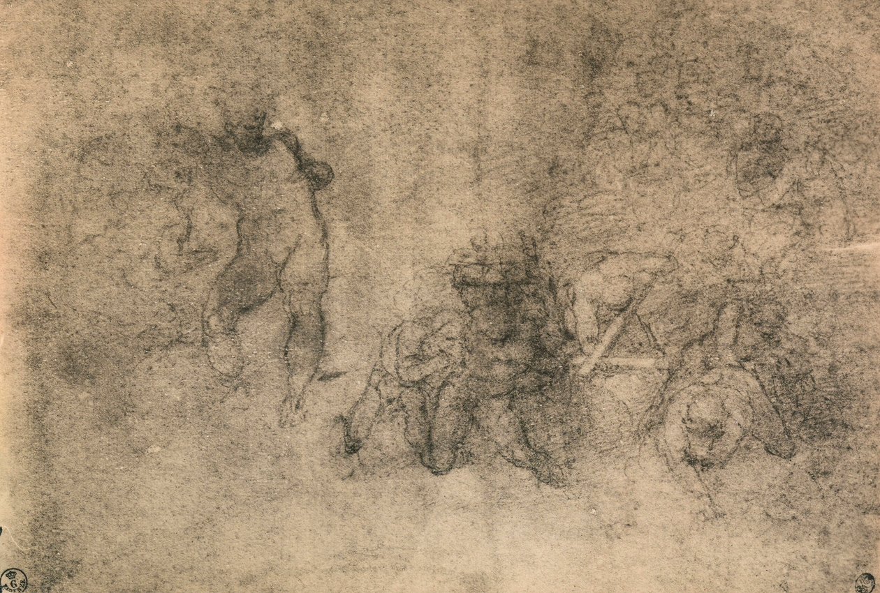Különféle tanulmányok egy férfi aktról, Michelangelóról. Rajzok és nyomatok kabinetje, Uffizi Galéria, Firenze alkotó: Michelangelo Buonarroti