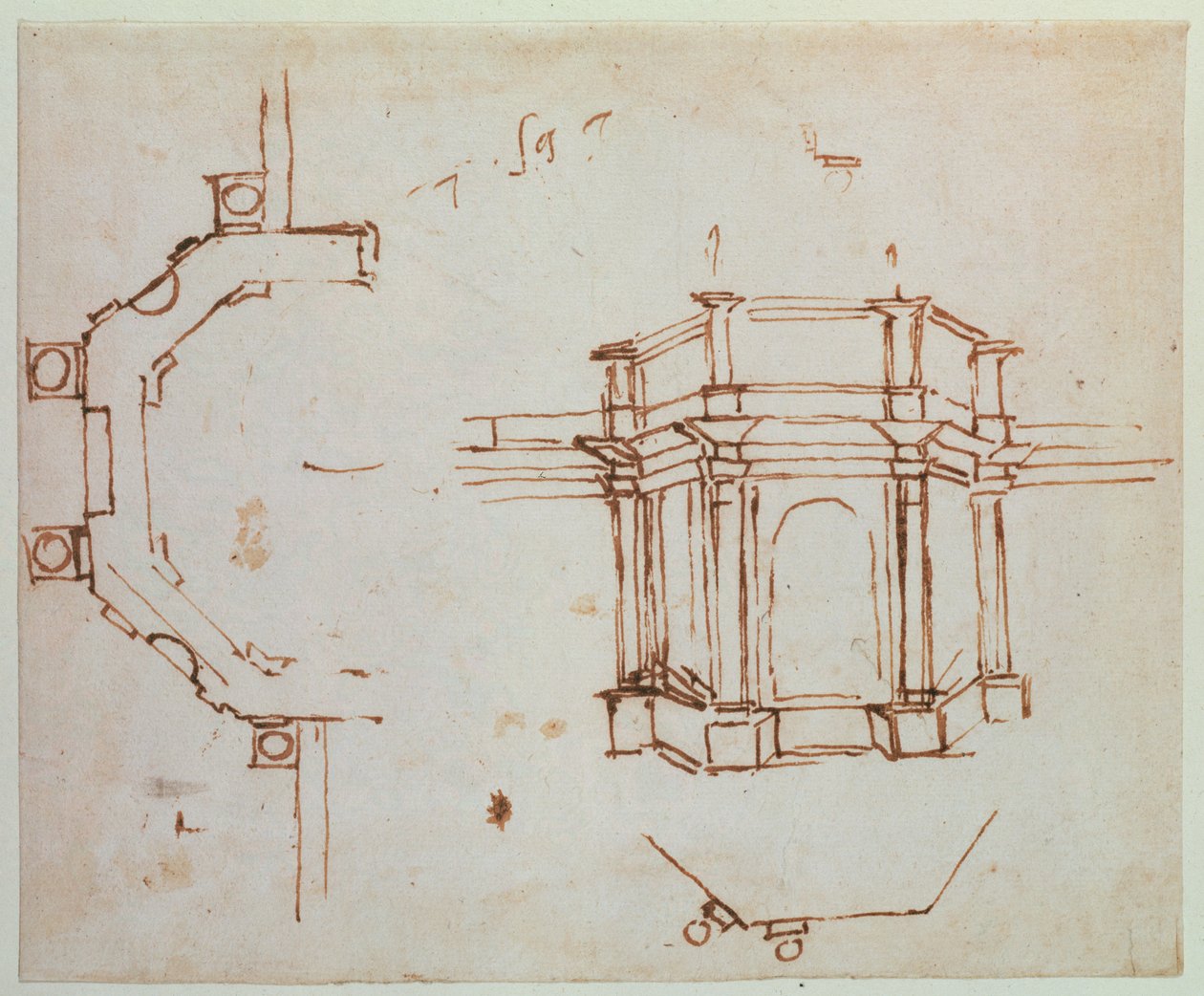 W.24r Építészeti vázlat (toll és tinta) alkotó: Michelangelo Buonarroti