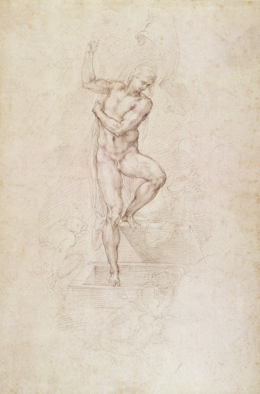 W.53r A feltámadt Krisztus, tanulmány az Utolsó ítélet freskójához a Sixtus-kápolnában, Vatikán (ceruza) alkotó: Michelangelo Buonarroti