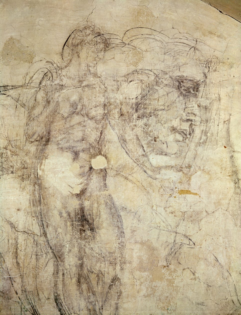 Női alak és fej falrajza, 1530 körül (szén, gipsz) alkotó: Michelangelo Buonarroti