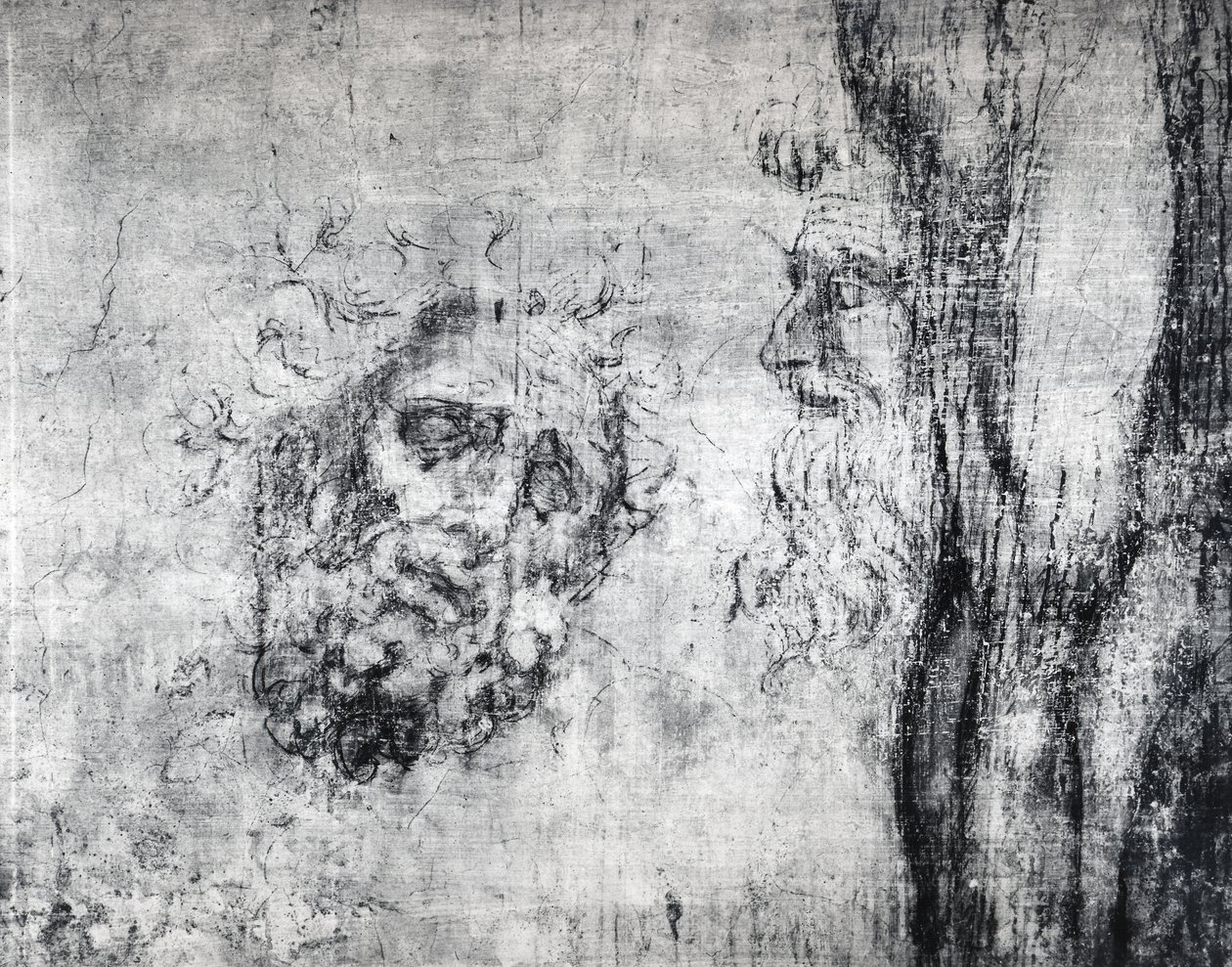 Két fej falrajza, 1530 körül (szén, vakolat) alkotó: Michelangelo Buonarroti