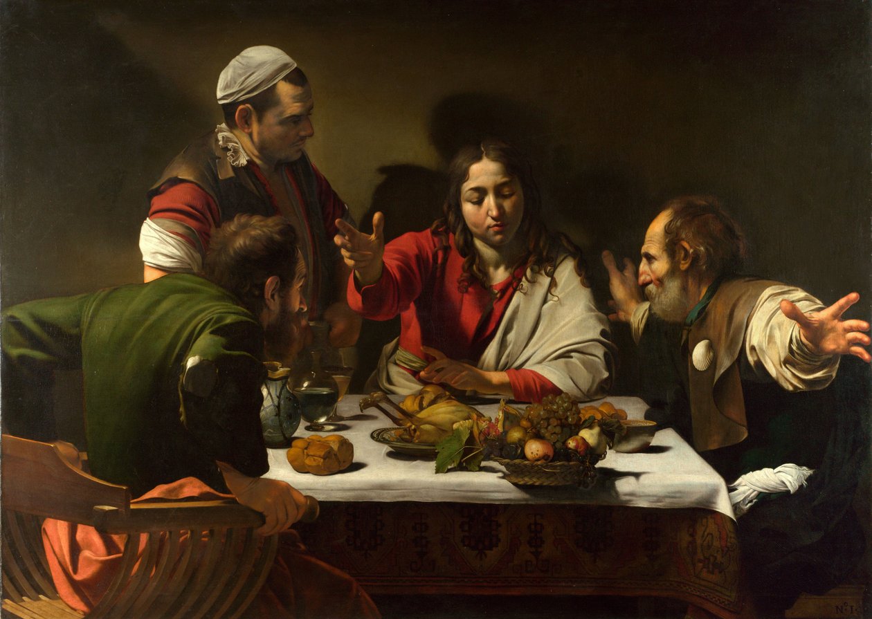 Vacsora Emmausban, 1601 (olaj és tempera, vászon) alkotó: Michelangelo Merisi Caravaggio
