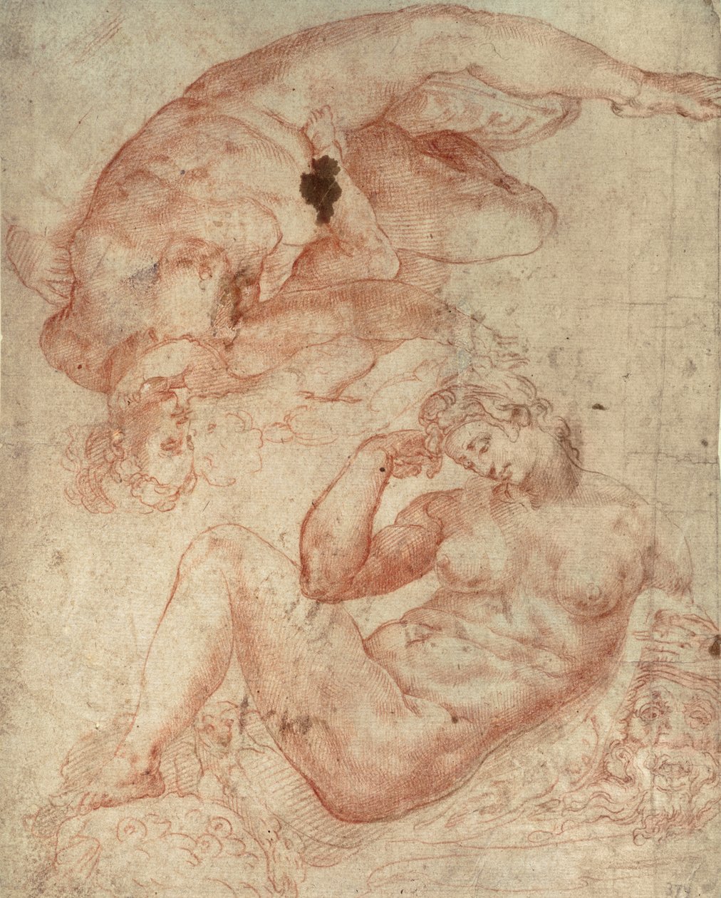 Akttanulmányok (piros kréta papíron) alkotó: Michelangelo Buonarroti