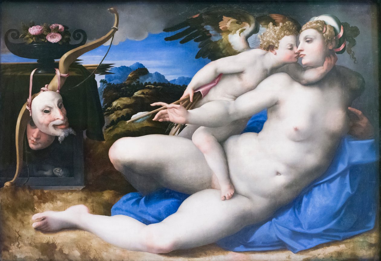 Vénusz és Ámor, Michelangelo Buonarroti után (olaj a panelen) alkotó: Michelangelo (after) Buonarroti
