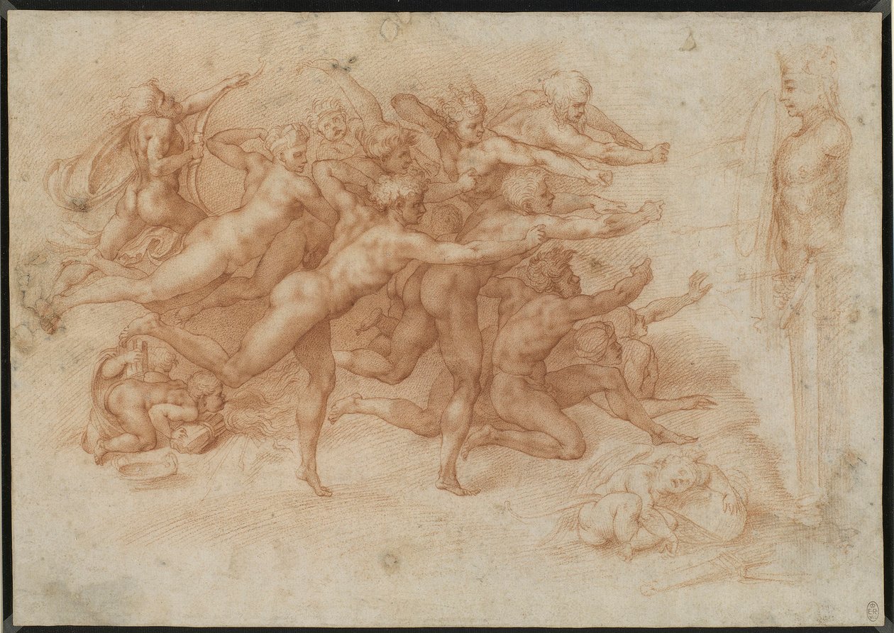 Bernardino Cesarinak tulajdonítják - Másolat Michelangelo Az íjászok c. 1591c. körüli műve után. 1600, RCIN 990442 alkotó: Michelangelo