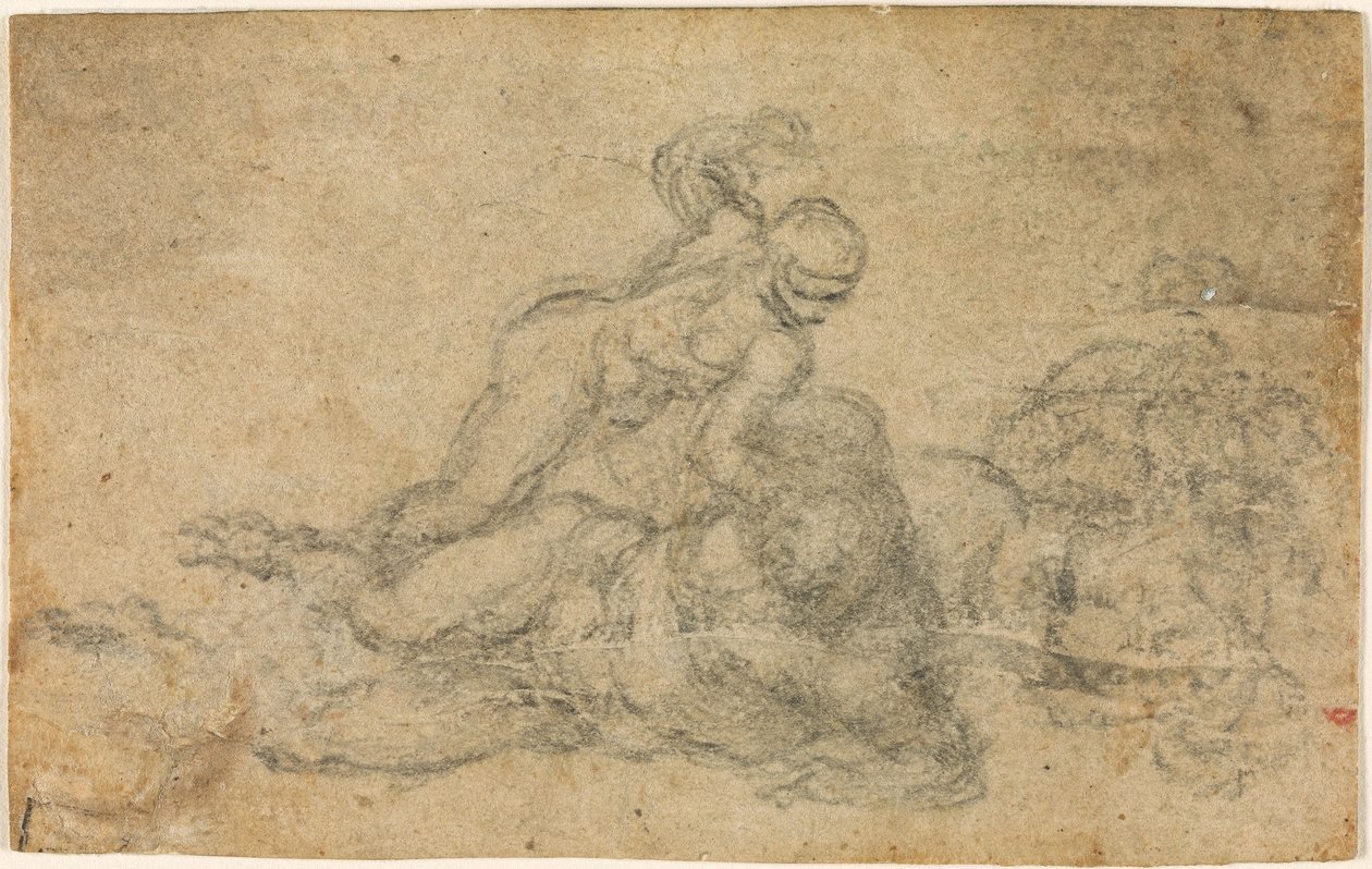Michelangelo - Dávid és Góliát. Verso szabályozott építészeti tanulmányok, 1550-1556 körül, I, 32a. alkotó: Michelangelo