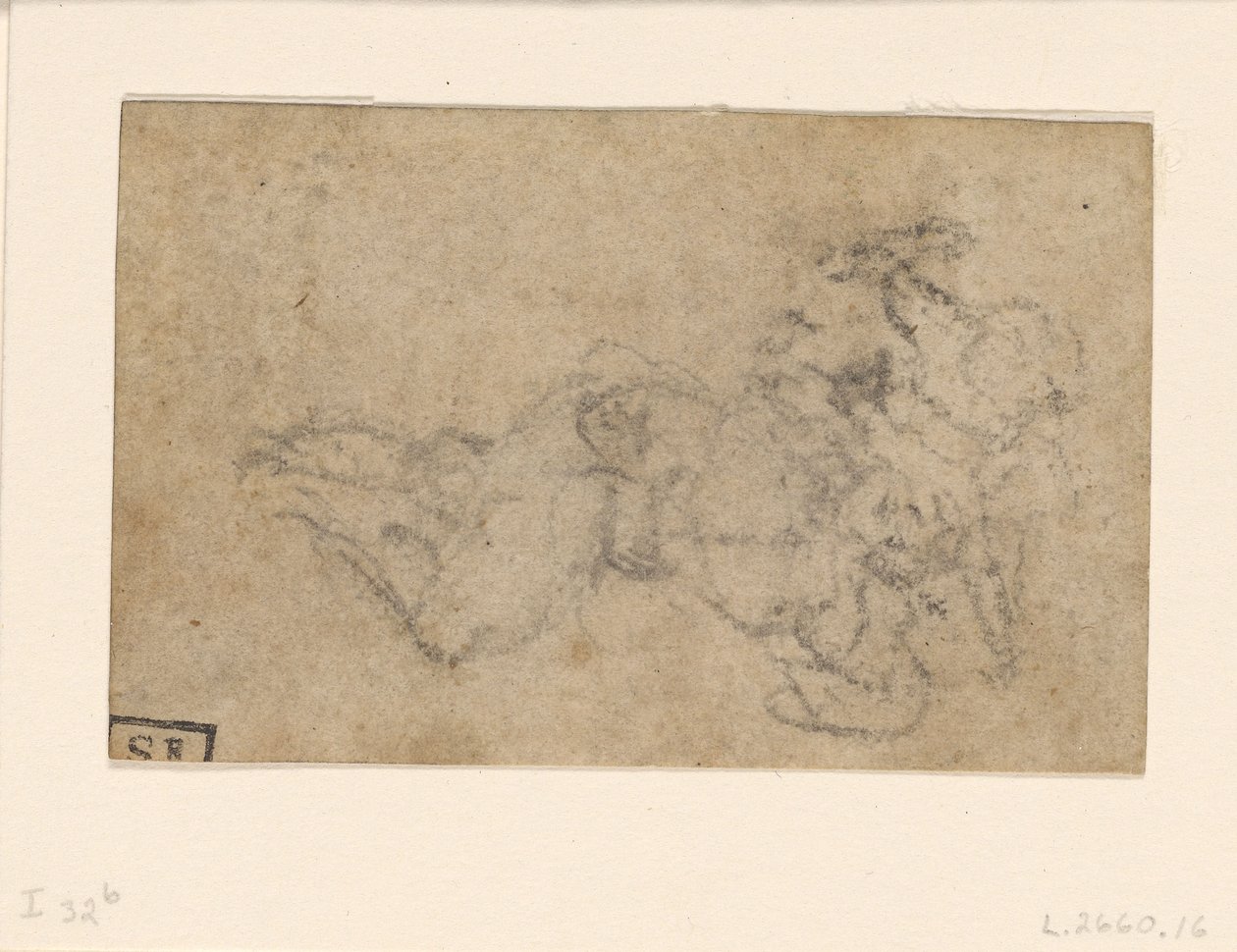 Michelangelo - Dávid és Góliát. Verso szabályozott építészeti tanulmányok, 1550-1556 körül, I, 32b. alkotó: Michelangelo
