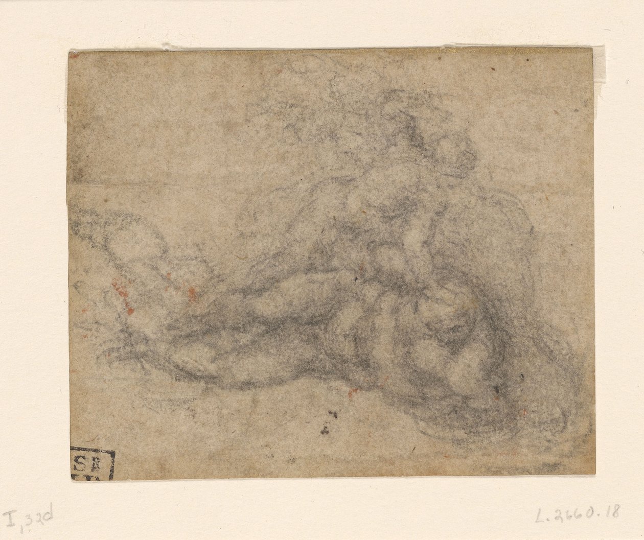 Michelangelo - Dávid és Góliát. Verso szabályozott építészeti tanulmányok, 1550-1556 körül, I, 32d. alkotó: Michelangelo