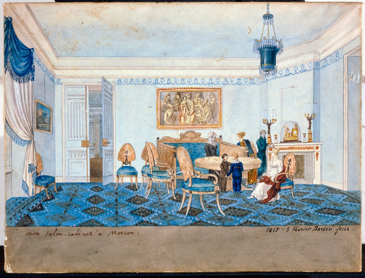 Kilátás a nappalira Zinaida Alekszandrovna Volkonszkaja hercegnő (1792-1862) moszkvai rezidenciájában – Michelangelo Barberi munkája (aktív 19. század eleje) alkotó: Michelangelo Barberi