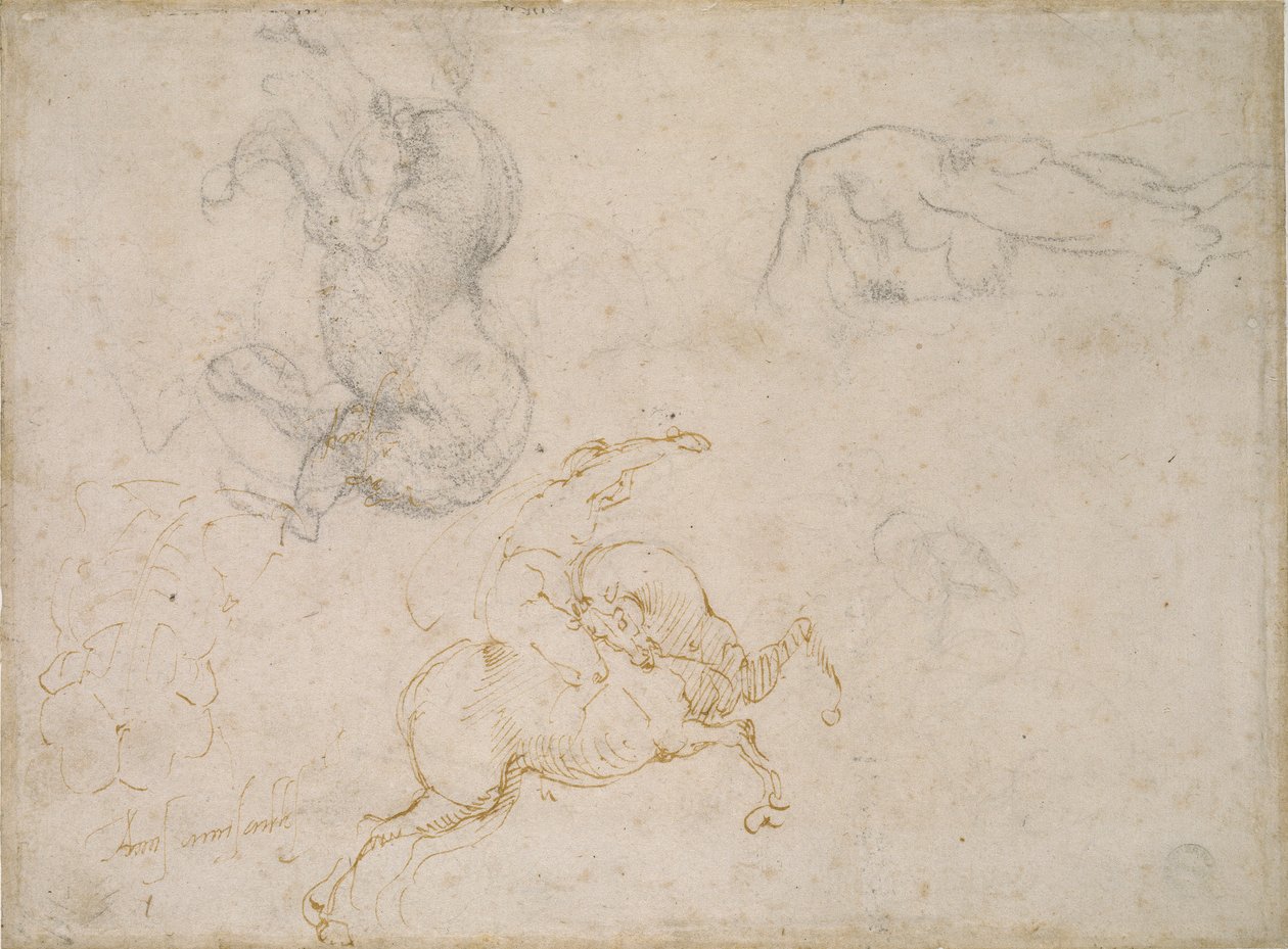 Egy lovas töltés és egyéb tanulmányok, 16. század alkotó: Michelangelo Buonarroti