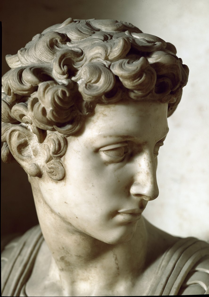 A nappal és az éjszaka allegóriája: részlet az elhunytról. Giuliano de Medici mauzóleuma. Márvány szobor alkotó: Michelangelo Buonarroti