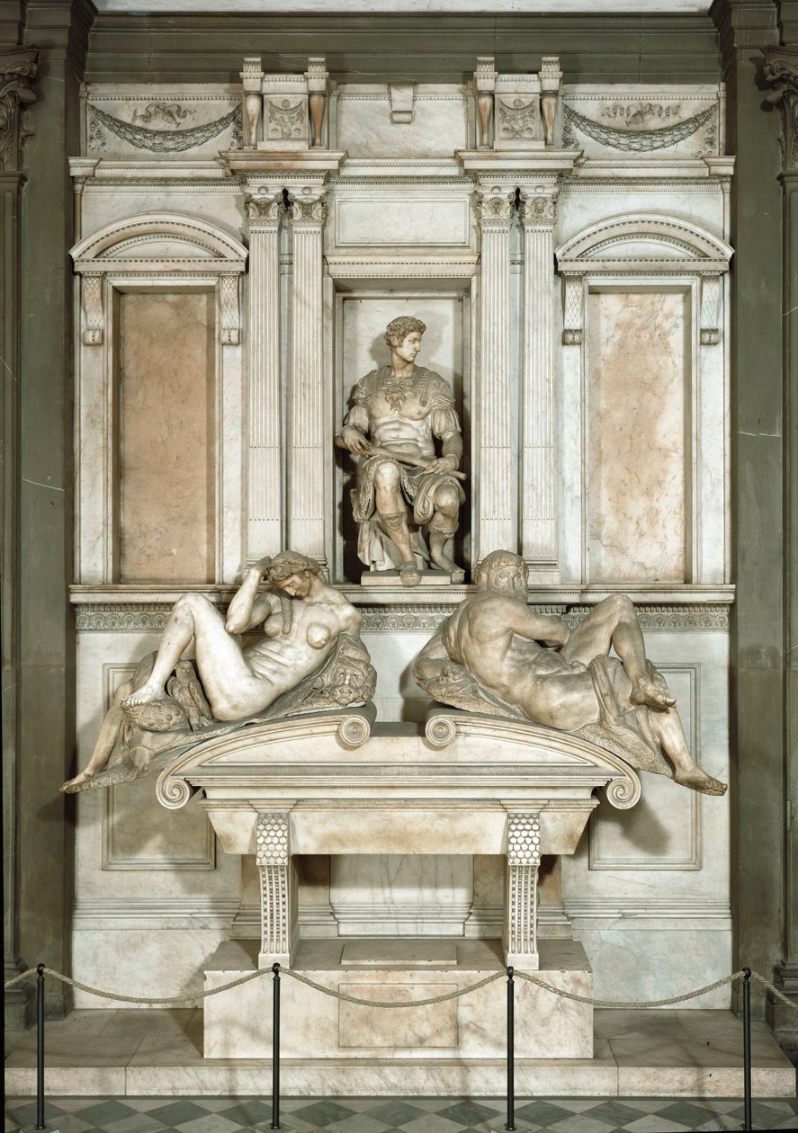 A nappal és az éjszaka allegóriája, Giuliano de Medici mauzóleuma. Márvány szobor alkotó: Michelangelo Buonarroti