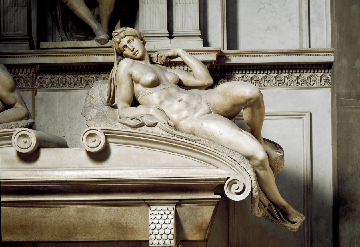 Az Aurora allegóriája. Medicis Laurent II. sírja. Márványszobor 1531 alkotó: Michelangelo Buonarroti
