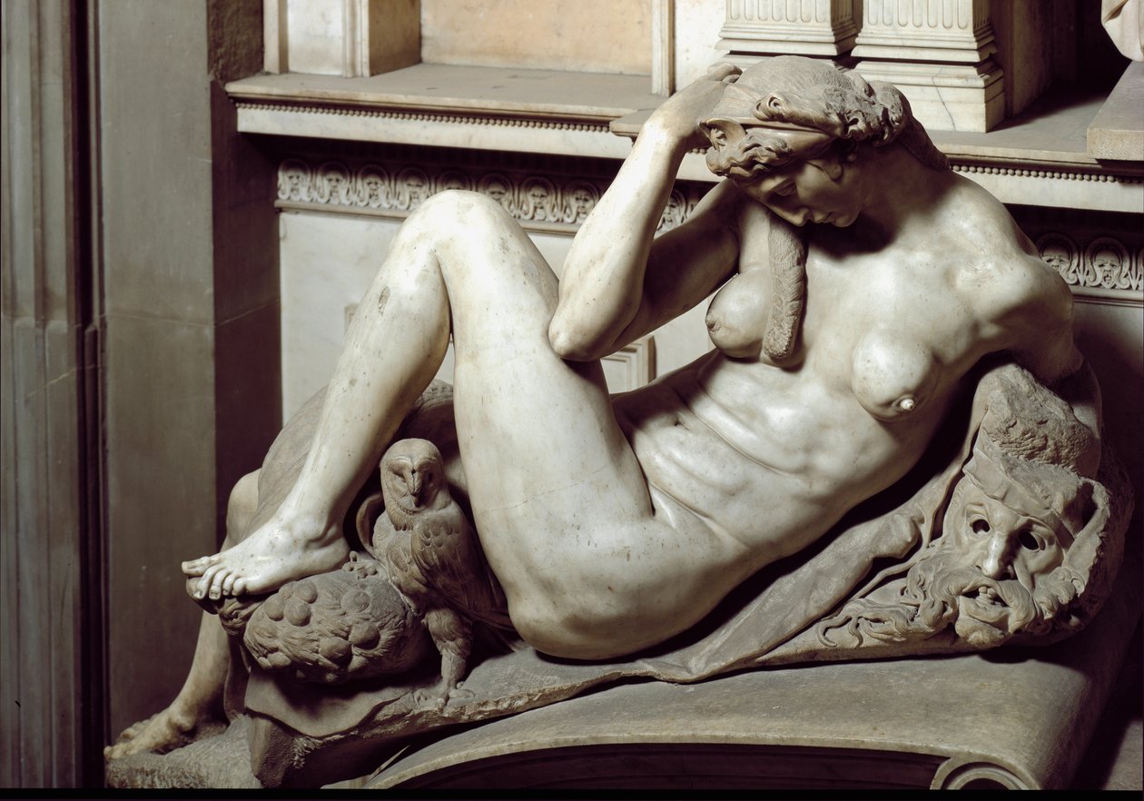 Az éjszaka allegóriája. Giuliano de Medici mauzóleuma. Márvány szobor alkotó: Michelangelo Buonarroti