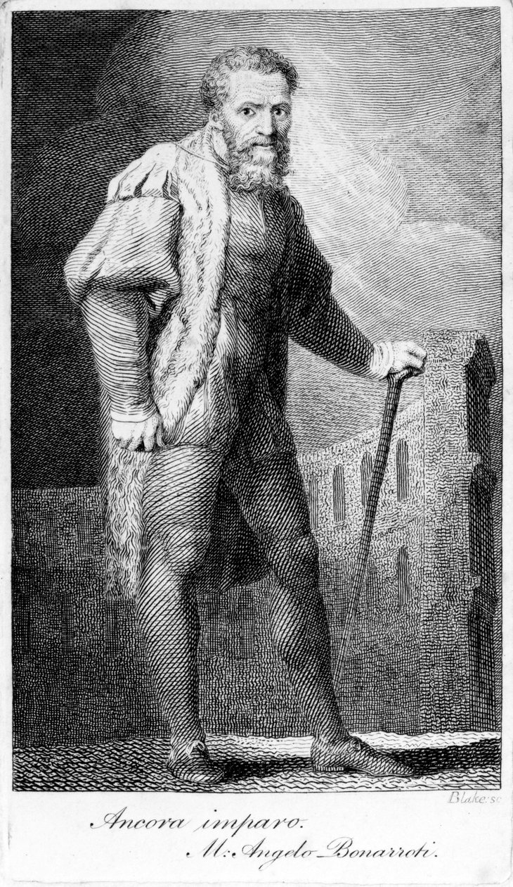 Ancora imparo, vésett William Blake, illusztráció Henry Fuseli „Festészet előadásai” című művéből, 1801-ben megjelent alkotó: Michelangelo Buonarroti