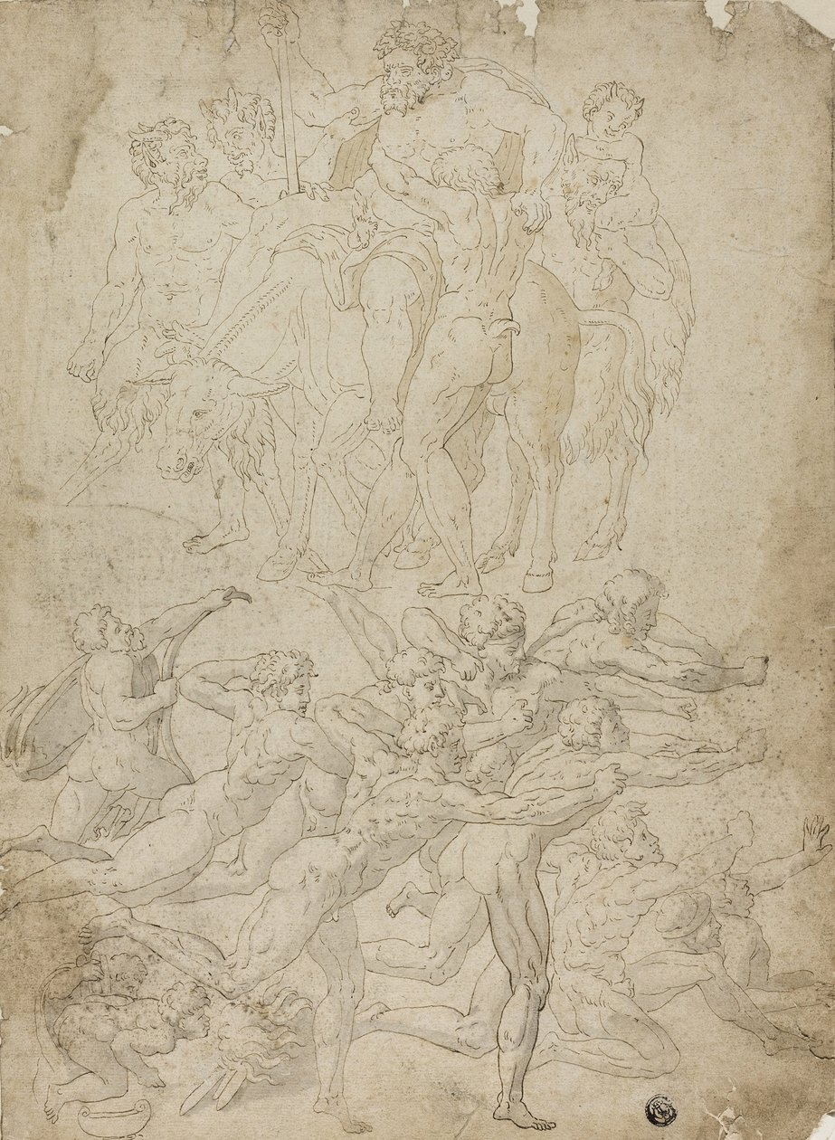 Hermre lövöldöző íjászok, Bacchus diadala és egyéb tanulmányok alkotó: Michelangelo Buonarroti