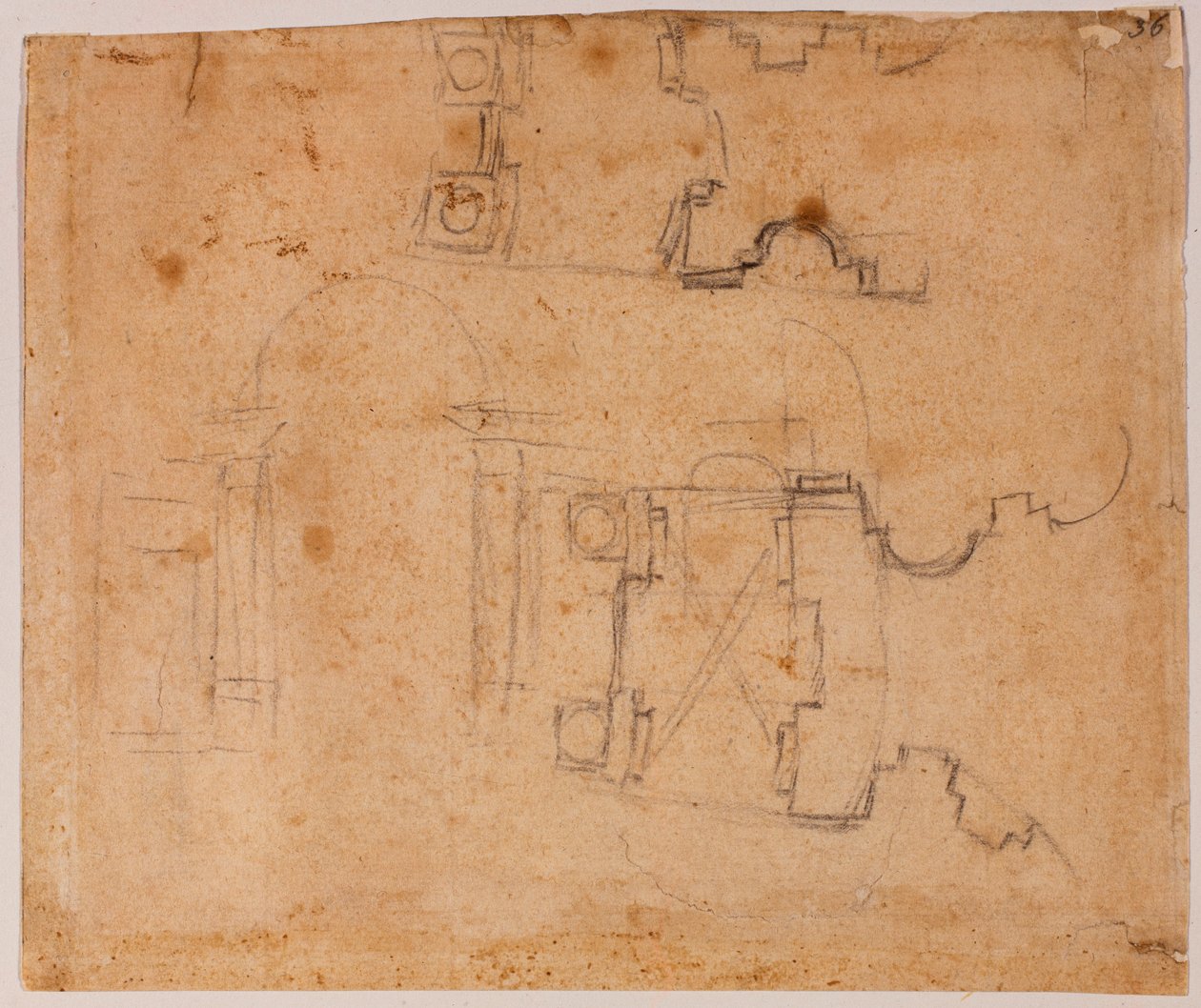 A San Giovanni dei Fiorentini építészeti alaprajza és alaprajzának részletei alkotó: Michelangelo Buonarroti