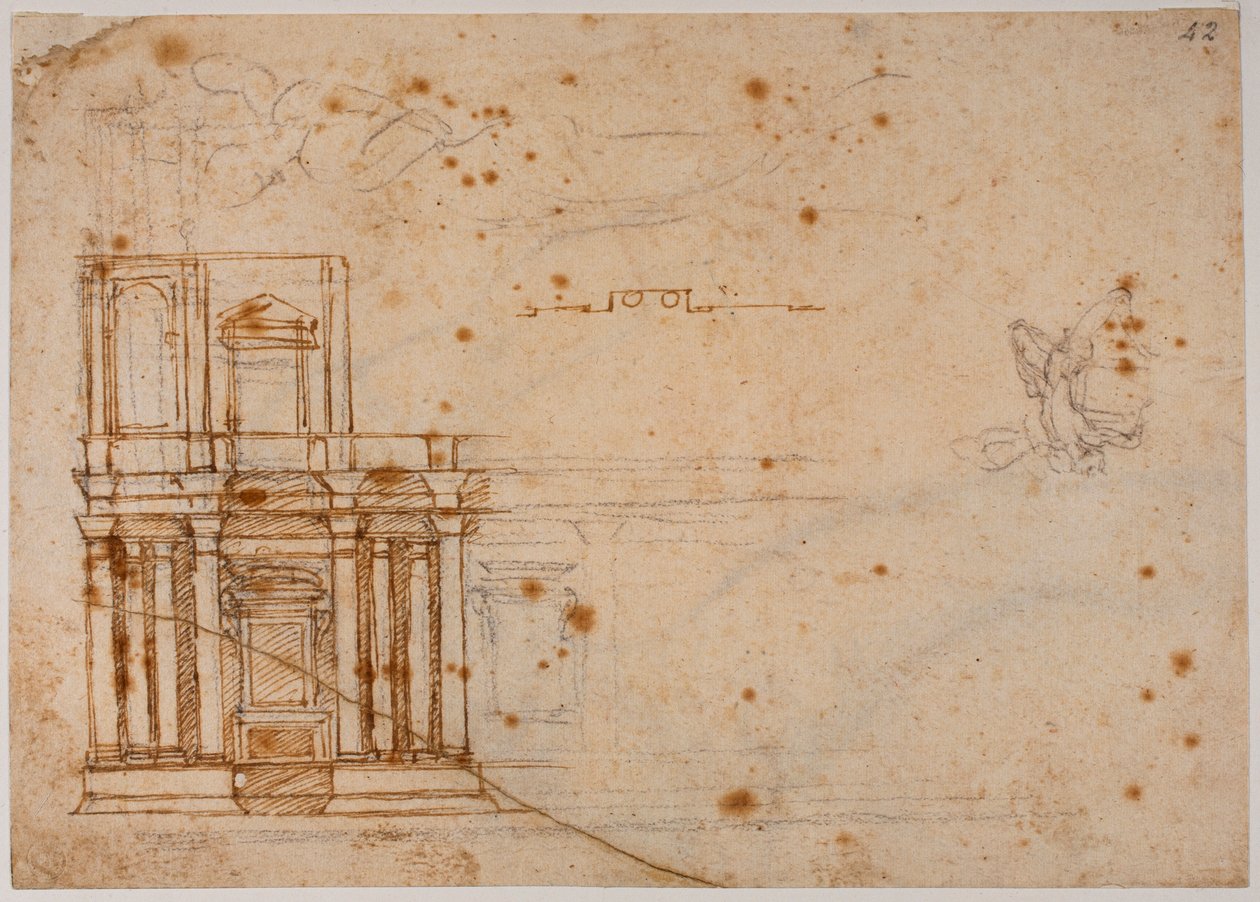 Építészeti tanulmányok és költői töredékek alkotó: Michelangelo Buonarroti