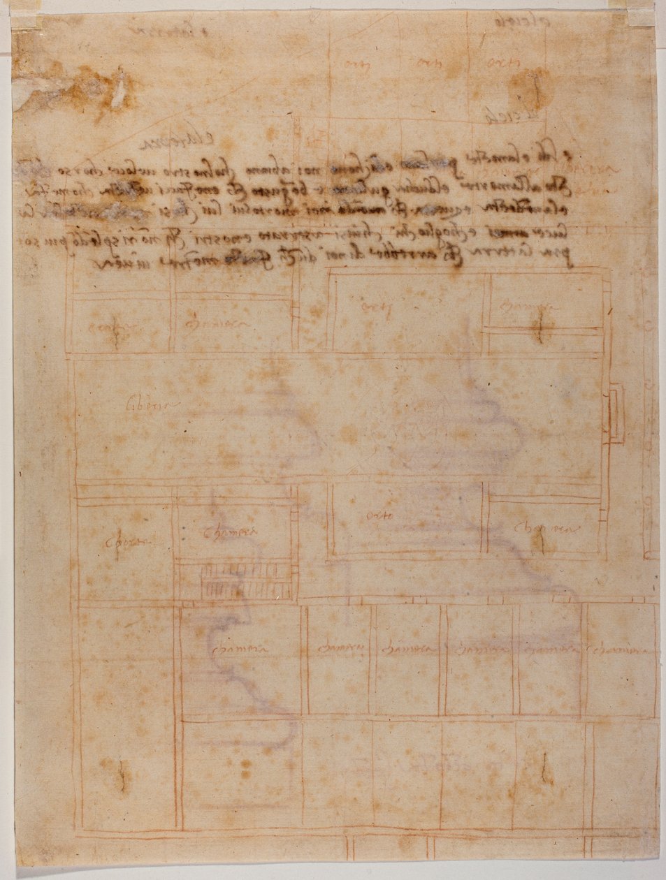 A San Lorenzo kolostor töredékes alaprajza, kézzel írt feliratokkal alkotó: Michelangelo Buonarroti