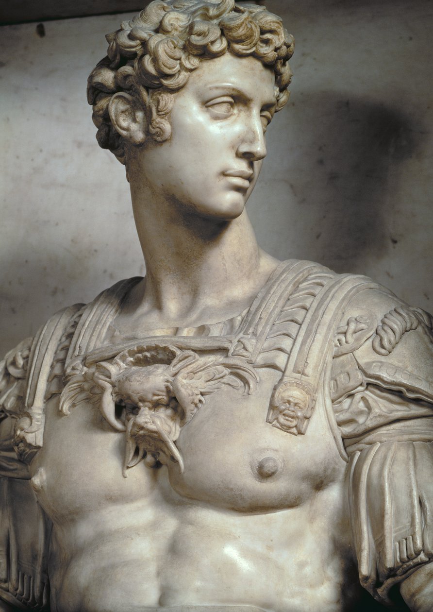 Giuliano de Medici, Nemours hercege 1479-1516, részlet a sírjából Michelangelo Buonarroti 1475-1564, 1533 márvány részlet a 85089 és 52674 alkotó: Michelangelo Buonarroti