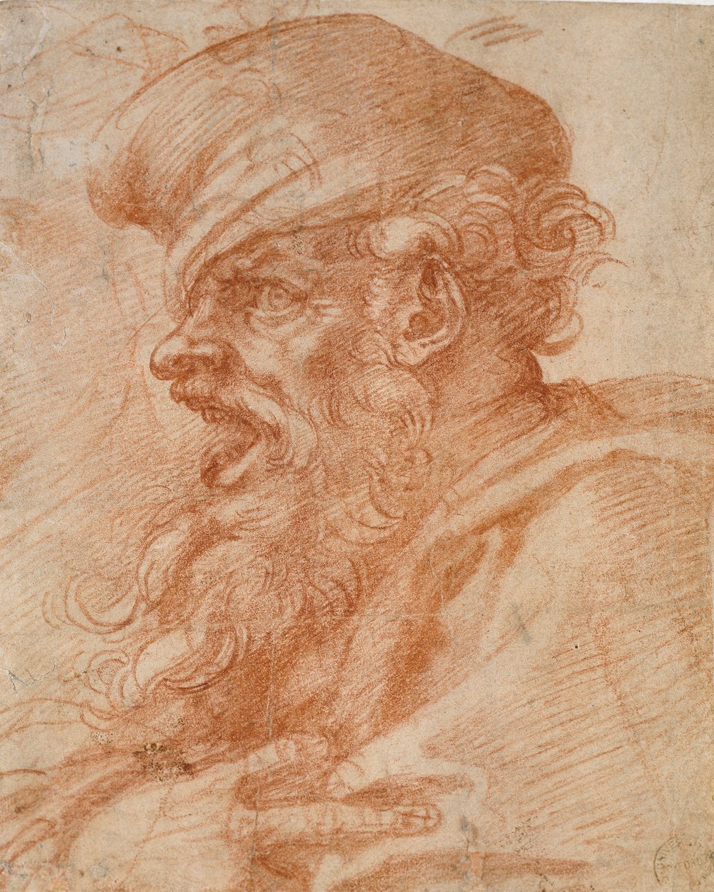 Kiabáló szakállas ember feje, 16. század alkotó: Michelangelo Buonarroti