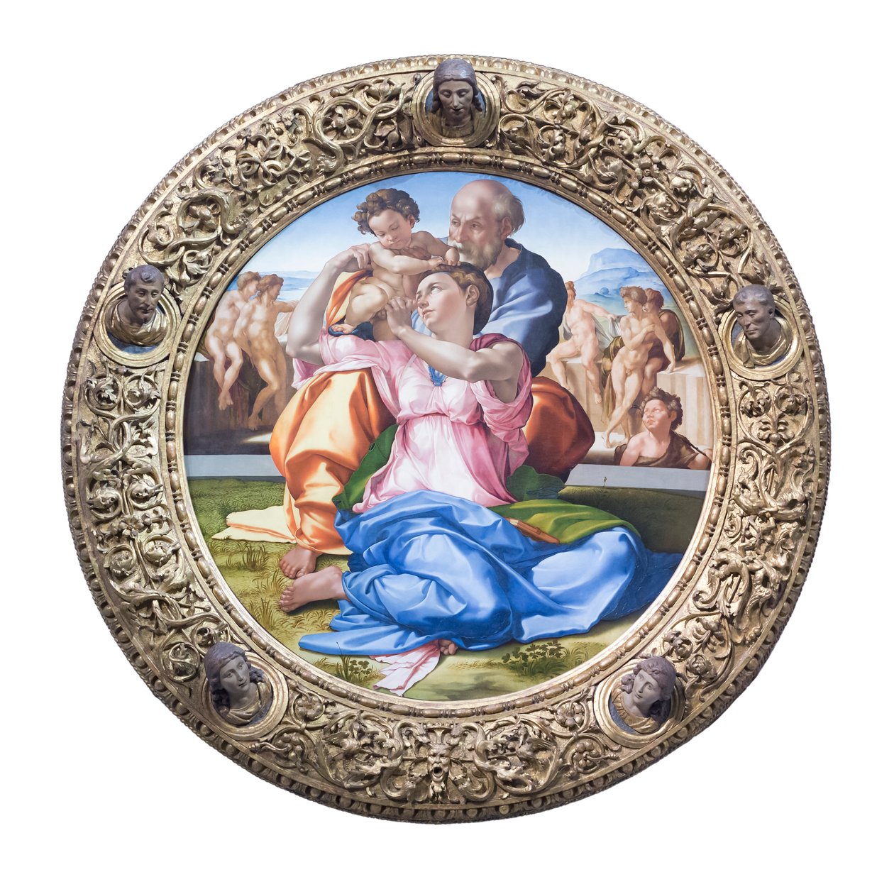Szent család a fiatal Keresztelő Szent Jánossal, akit Doni tondo néven ismernek alkotó: Michelangelo Buonarroti