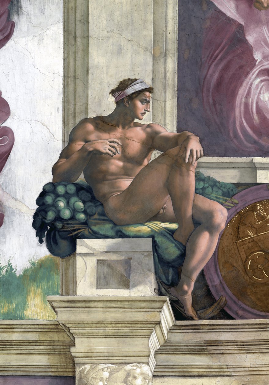 Ignudo (a Sixtus-kápolna mennyezete a Vatikánban) alkotó: Michelangelo Buonarroti