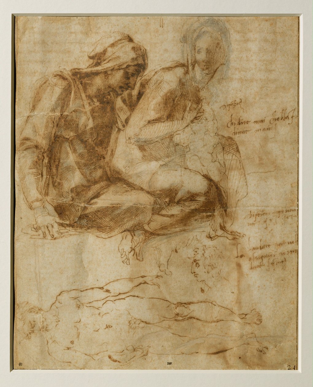 A Szűz, a gyermek és Szent Anna, egy férfi akt ... alkotó: Michelangelo Buonarroti