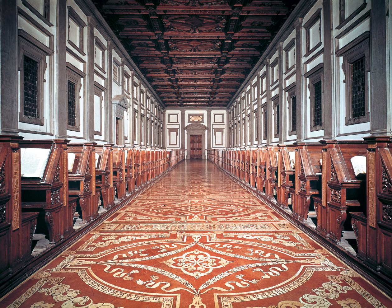Laurentian Library Hall, Michelangelo építész (1475-1564), Firenze, Olaszország alkotó: Michelangelo Buonarroti