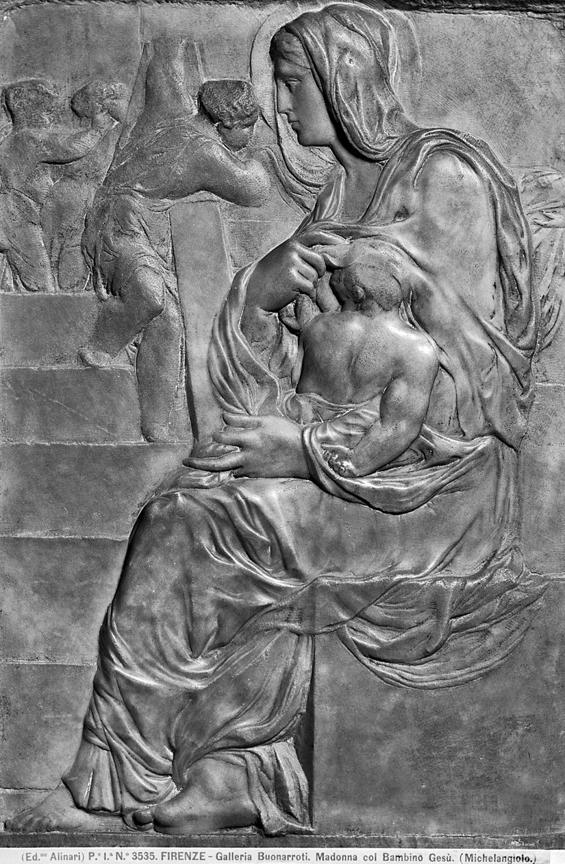 Madonna és gyermek a Madonna della Scalával (márvány) alkotó: Michelangelo Buonarroti