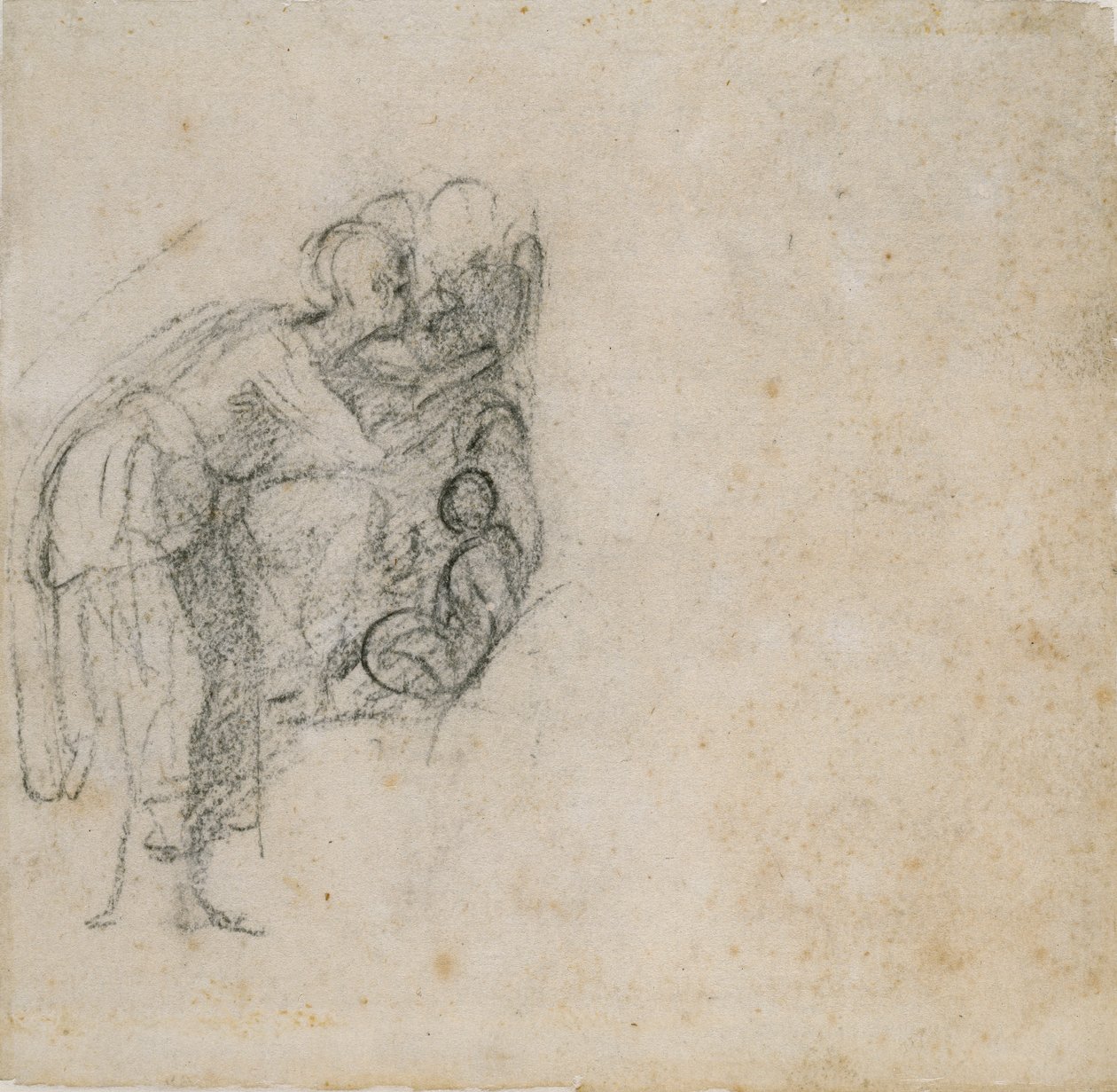 Oldal egy vázlatfüzetből: Egy fekete ruhás nő, 1490-1560 alkotó: Michelangelo Buonarroti