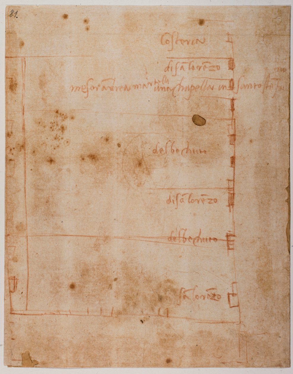 A piazza és a Borgo San Lorenzo közötti vagyon tervrajza alkotó: Michelangelo Buonarroti