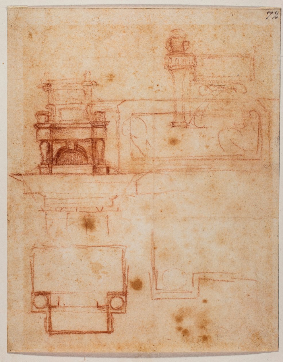 Az új sekrestye "trónusainak" tervei és nézetei alkotó: Michelangelo Buonarroti