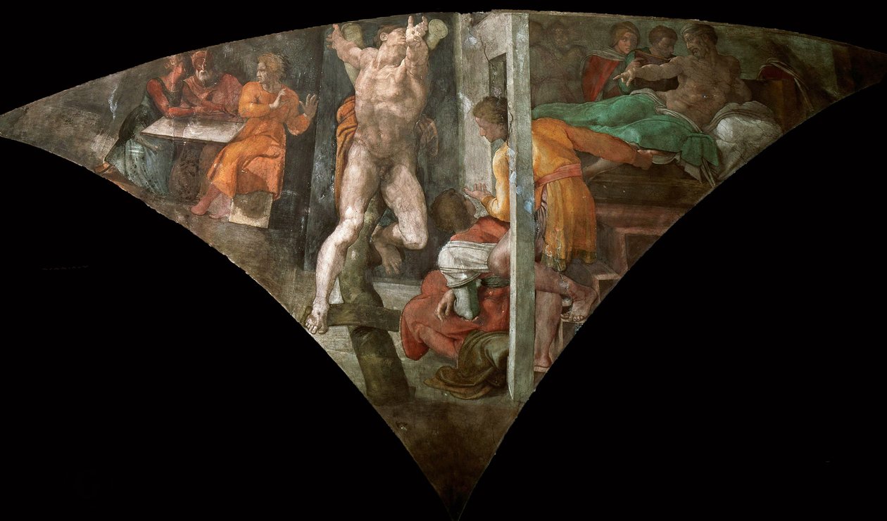 A Hámán Sixtus-kápolna mennyezetének megbüntetése a Vatikánban, 1508-1512. alkotó: Michelangelo Buonarroti