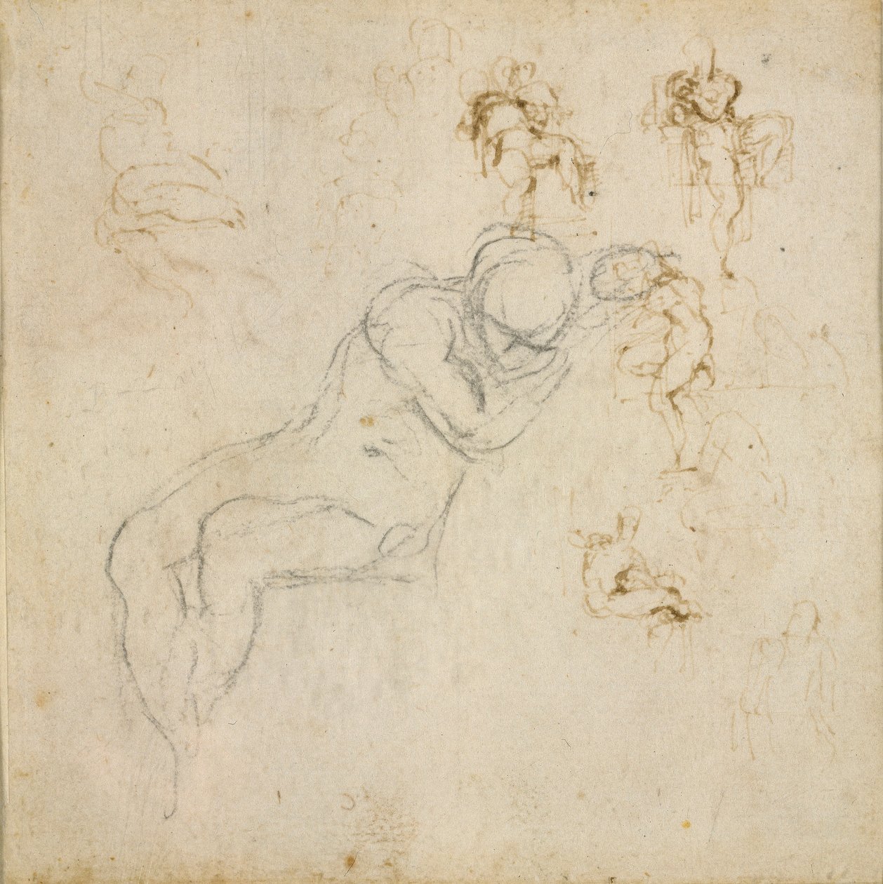 Recto: Nyolcfigurás tanulmányok. Verso: ábratanulmány, c1490-1560 alkotó: Michelangelo Buonarroti