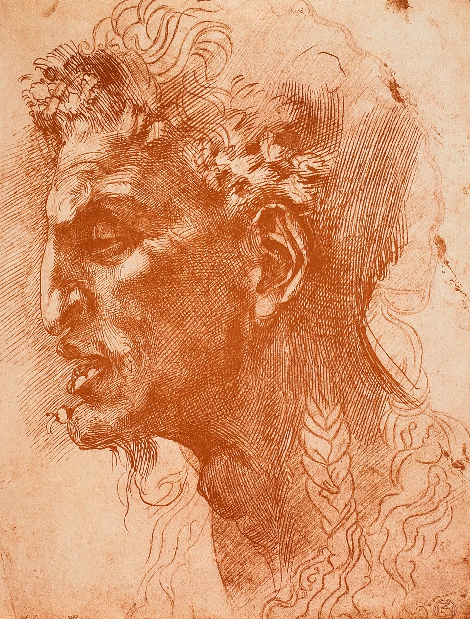 Szatírfej; Michelangelo rajza. Louvre, Párizs alkotó: Michelangelo Buonarroti