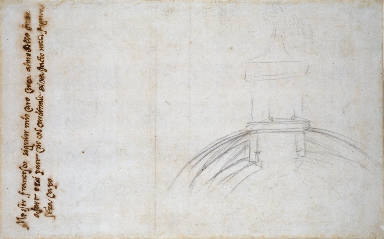 Vázlat a lámpás és a kupola összekapcsolásáról, valamint egyéb tanulmányok Szent Péterről, 1490-1560 alkotó: Michelangelo Buonarroti