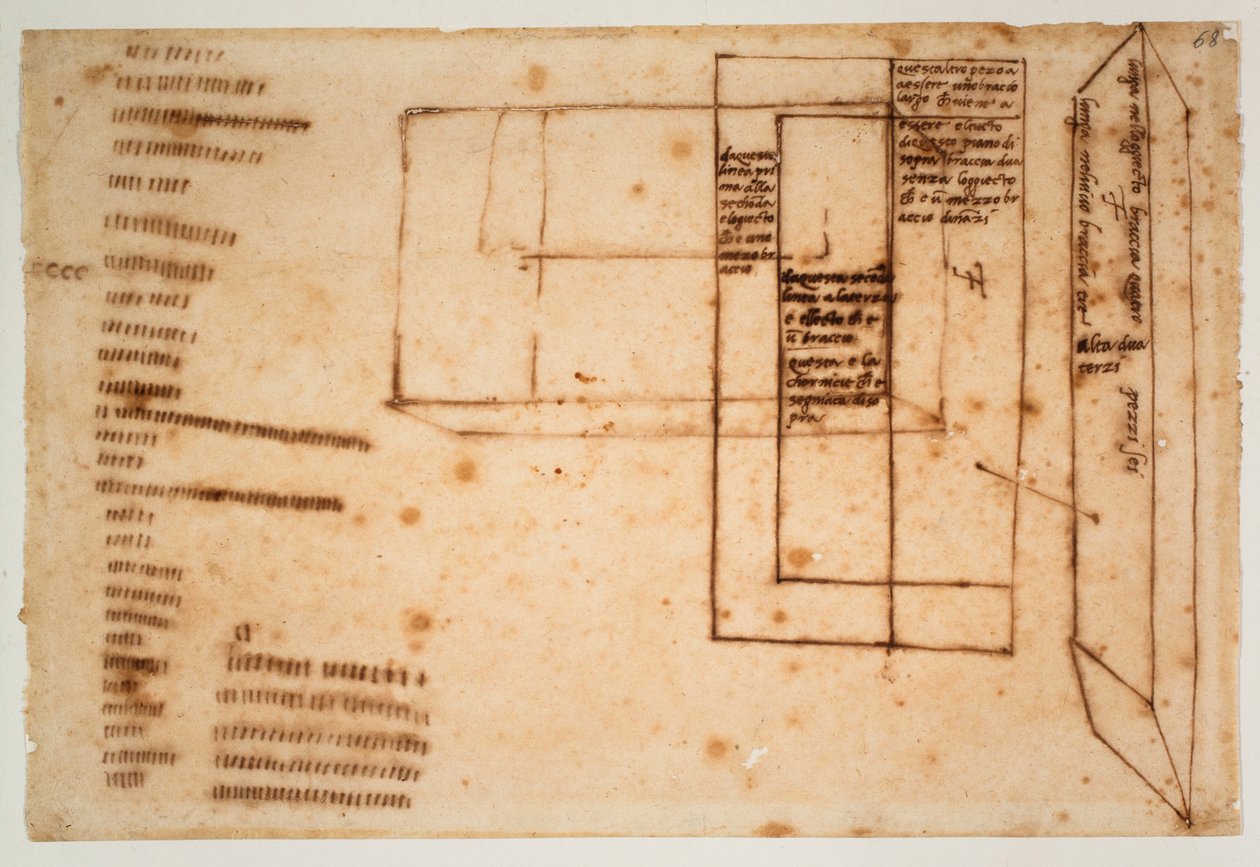 II. Julius sírjának márványtömbjeinek vázlatai alkotó: Michelangelo Buonarroti